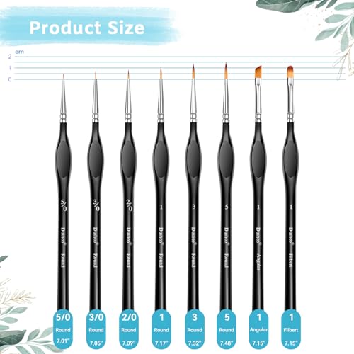Detail Paint Brushes Set, 8 pcs Miniature Brushes for Fine Detailing - color: Black