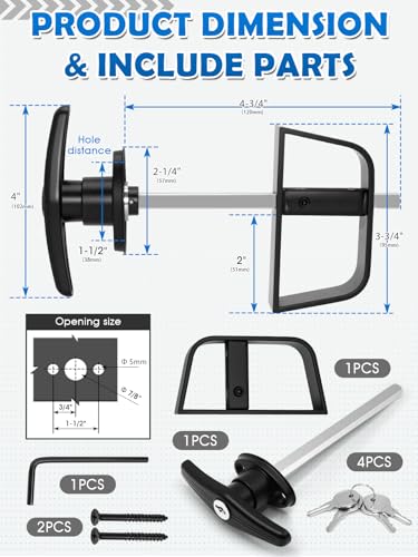 Shed Door T-Handle Lock Latch Kit with 4 Keys, Shed Barn Coop Storage Door T-Lock Set, Adjustable 4-3/4" Stem, Heavy-Duty Zinc Alloy, Black Powder Coated Left Lock - 1pack - style: Lock 4-3/4"