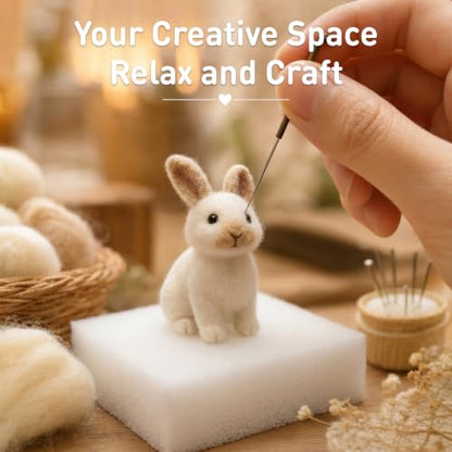 DIY Needle Felting Kit Realistic Cream Rabbit Dark Brown Markings – Needle Felting Starter Kit with Fiber Roving, Needles, Felting Pad & Instructions | Felted Rabbit Kit for Beginners Adults - color: Dark Brown