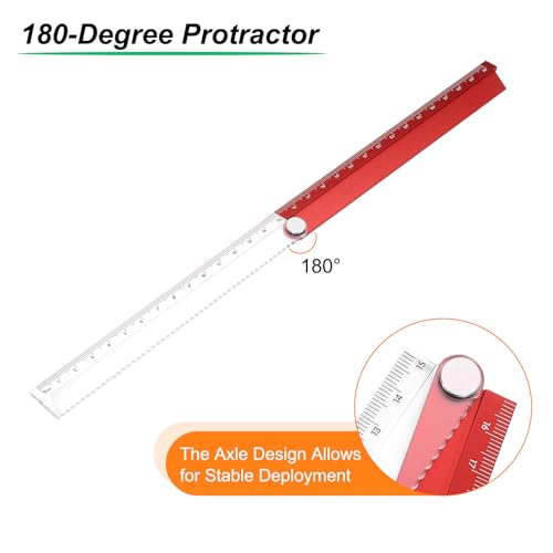 HARFINGTON 2pcs Folding Straight Ruler 30cm Metric Aluminum Alloy Protractor Foldable Angle Ruler Geometric Measuring Tool for Architects Artists Office, Red/Pink - color: Red/Pink