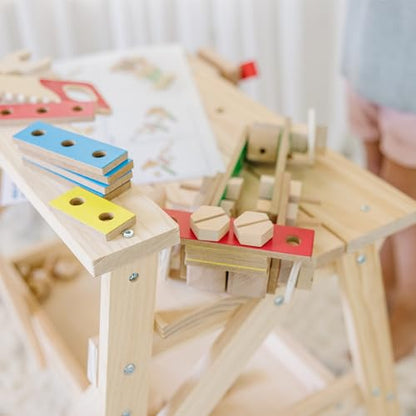 Melissa & Doug Wooden Project Workbench, 55-Piece Pretend Building Set