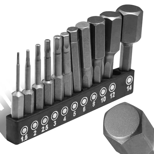 11PCS Hex Head Allen Wrench Drill Bit Set,Metric Hex Bit Set,1/4 Inch Square Shank Impact CNC Machined Screwdriver Bits(50mm) - color: 11pcs Hex Head
