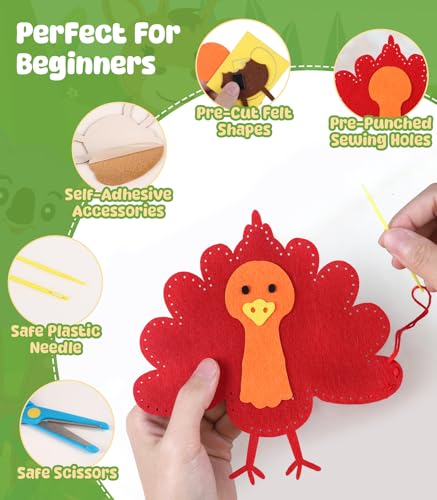 YEETIN Sewing Kit for Kids Ages 6+, Make 12 Felt Farm Animals DIY Craft Set - color: Farm