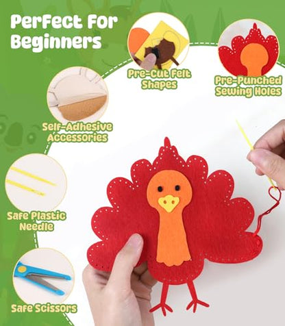 YEETIN Sewing Kit for Kids Ages 6+, Make 12 Felt Farm Animals DIY Craft Set - color: Farm