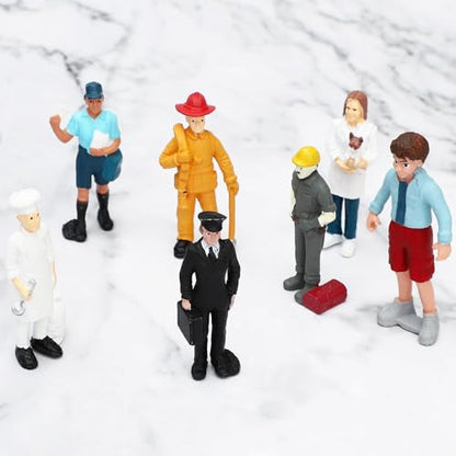 ONEST 9 Pieces Little People Figurines Hand Painted People Action Figures Toys Realistic Detailed Policeman Pilot Fireman Mailman Chef Figurine Model Toys for Kids Toddlers - style: Profession