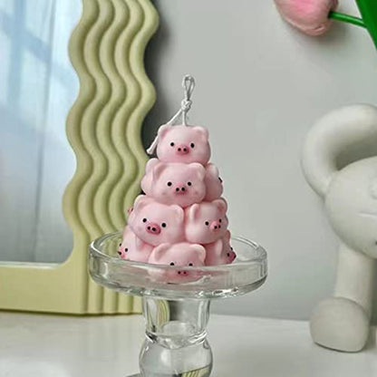Piggy Christmas Tree Silicone Candle Mold, DIY 3D Piggy Tower Shape Mold, Stack Piggy for Candle Making Handmade Ornaments, Cute Animal Molds for Christmas Gift(2.8x2.36) - color: Piggy Christmas Tree 2.8"x2.36"