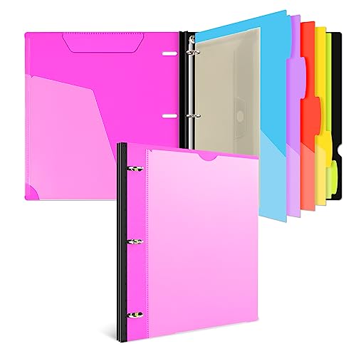 INFUN 1 Inch 3-Ring Telescoping Project Organizer Binder,13 Pocket, Customizable Front Cover, 5 Colors Pocket Divider and Plastic Binder Pocket，225 Sheet Capacity-Pink - color: Pink, size: 1 PCS