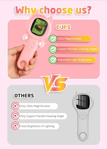 PHNIXGAM Kids Microscope Camera, 500X Handheld 2" IPS Screen, A Pink Cat - color: Pink Cat
