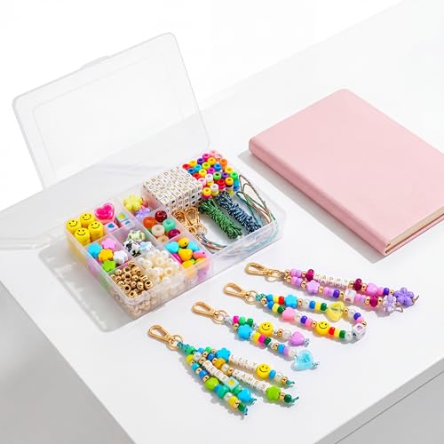 421 PCS DIY Beaded Keychain Making Kit, Bag Charm Craft Supplies – Acrylic Alphabet Bag Beads, Heart Star Flower Shapes, Make Handmade Gifts for Friends Family, Create Zipper Pulls, Making Kit Gifts