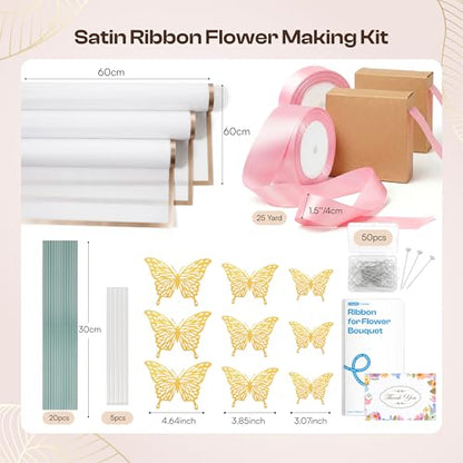 Caydo Pink Ribbon Rose Bouquet for Gifts - color: Light Pink