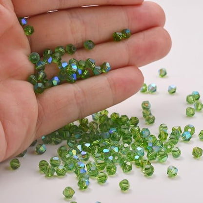 1000pcs 4 mm Bicone Crystal Beads Faceted Crystal Glass Beads Bulk for Jewelry Making DIY Necklace Bracelet Earring (Grass Green AB Color) - color: Grass Green AB