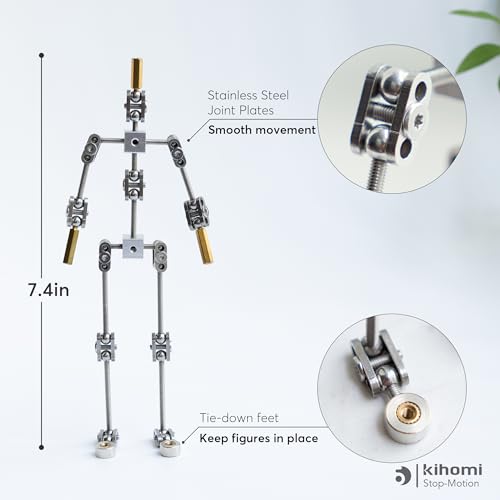 Studio Stop Motion Armature Kit - Feet Tie Down DIY Metal Puppet Figure Skeletons Easy Assembly for Animation Character Design & Creative Fun, Perfect for Stop Motion Animation (Silver, 7.4in) - size: 7.4in
