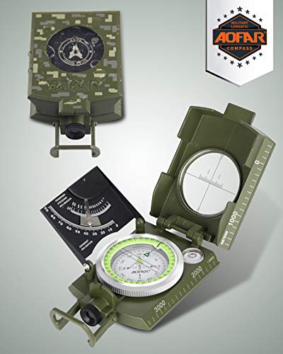 AOFAR AF-4074 Military Compass for Hiking,Lensatic Sighting Waterproof,Durable,Inclinometer for Camping,Boy Scount,Geology Activities Boating - color: Camouflage