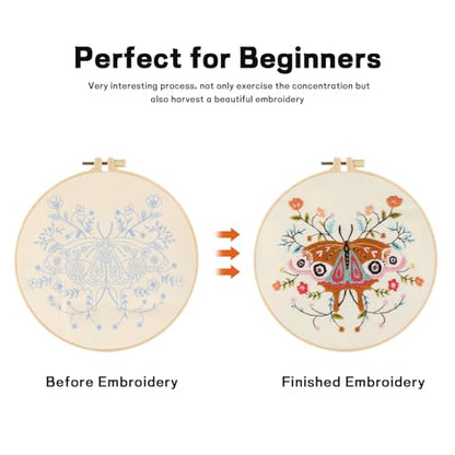 Beginner Butterfly Embroidery Kit for Adults, Pre-Printed with Video - color: Butterfly