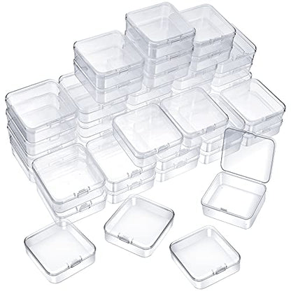 SATINIOR 48 Packs Clear Small Plastic Containers Transparent Storage Box with Hinged Lid for Small Items Crafts Jewelry (2.52 x 2.52 x 0.79 Inches) - size: 2.52 x 2.52 x 0.79 in