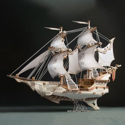Helixsun 3D DIY Victorian-Style Wooden Fairy Ship Detailed Assembly Model Kit (White/386 Pcs/No Glue) — Twin-masted Warship Layout with A Four-Deck Stern Castle