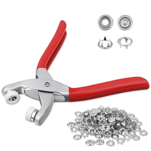 Metal Snap Fastener Pliers Press Tool Kit with 100PCS Snap Buttons, Snaps Fastener Plier Tool for DIY Fabric Sewing, Leather Craft & Clothing Repair