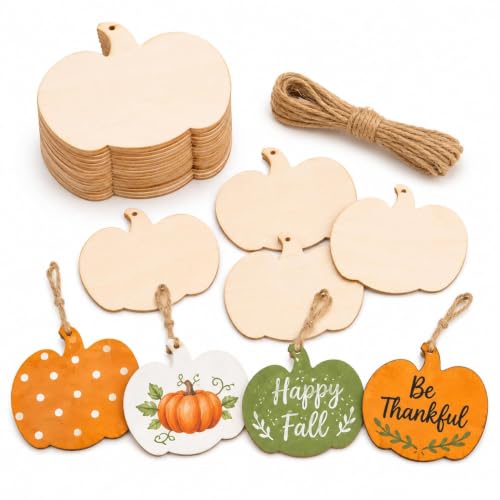 MAQIHAN Wooden Pumpkin Craft Kit 30 Pcs - Unfinished Fall Halloween Decor - size: Pumpkin