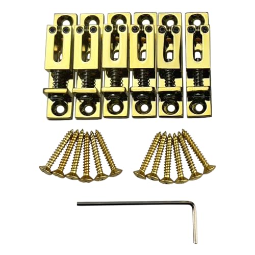Pack of 6 10.5mm Single String Guitar Bridge Zinc Alloy Individual Fixed Hardtail Bridge for 6 String Electric Guitar Replacement Parts Gold - color: Gold