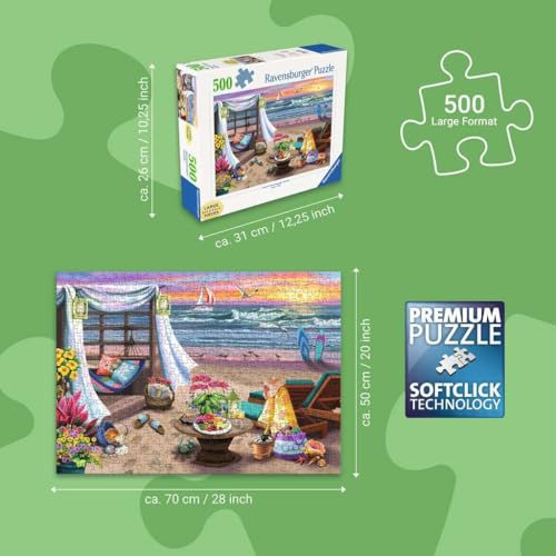 Ravensburger - Cabana Retreat - 500 Piece Large Format Jigsaw Puzzle - Enjoy Peaceful, Salty Breezes and a Stunning Ocean Sunset - Frameable - Premium Quality - Puzzles for Adults