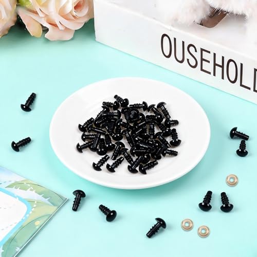 TOAOB 150pcs 7mm Safety Eyes for Amigurumis Craft Crochet Eyes with 150pcs Washers Black Doll Eyes for Crocheting Stuffed Animals Doll Making - size: 7mm