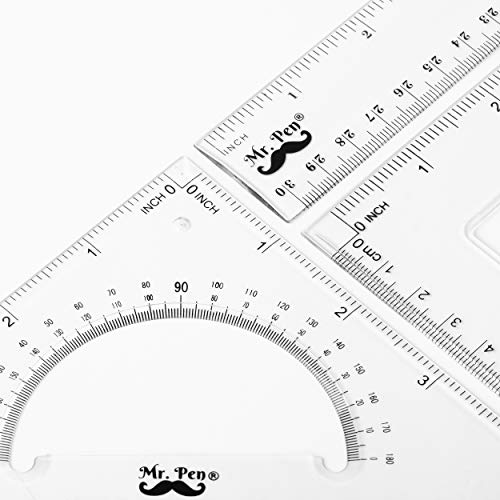 Mr. Pen Triangle Ruler, Protractor, Math Set - 3 Pack, Square Ruler - size: 12" Ruler, Triangle Ruler 7"&5"