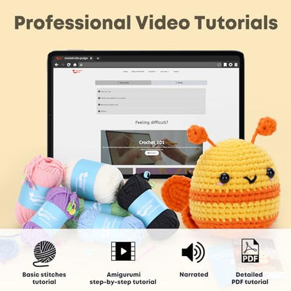 Crochet Kit for Beginners - Bee Crochet Kit, Learn to Crochet, All You Need in, Videos, Instructions, Soft Yarn, Birthday Gift for Adults - color: Bee