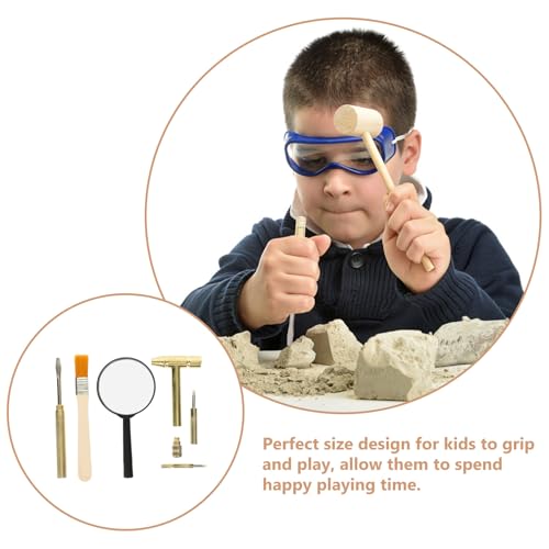 Toddmomy Golden ABS Kids Fossil Dig Kit Hammer Brush Magnifier 5.9in