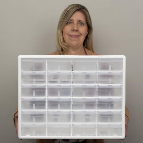 Akro-Mils 24-Drawer Plastic Drawer Storage Cabinet for Garage Organization, Bead Organizer, Building Bricks Storage, Teacher Toolbox, Makeup Organizer, 20-Inch W x 6-Inch D x 16-Inch H, 10124 White - color: White, size: 24 Drawer, style: 2 pack
