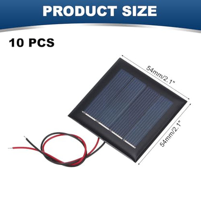 MECCANIXITY 10 Pcs 2V 0.26W 130mA Mini Solar Panels, Small Polycrystalline Solar Cell Panel with 2 Cable for DIY Electric Toy Materials Kits Charger, 54mm x 54mm - style: 2V 0.26W 130mA