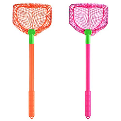 Coopay 2 Pieces Butterflies Kids Fishing Net Catching Bug Floating Bait Beach Nets for Outdoor Playing - color: Rose Red + Orange