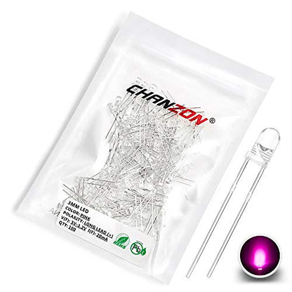 CHANZON 100 pcs 3mm Pink LED Diode Lights (DC 3V 20mA) - color: J) Pink, size: 3mm Round Top