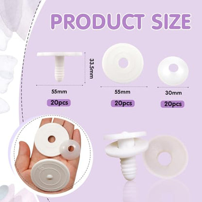 TOAOB 20 Set 55mm Joints for Amigurumis Crochet White Movable Plastic Animals Joints for Crochet Stuffed Animals Crafts Puppets Limbs and Arms Leg Neck Joints Making - size: 55mm