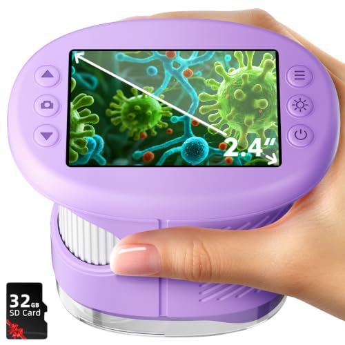 Odatay 2.4" 4K 1000X Digital Kids Microscope with 32G Card 12 Slides Purple - color: Dark Purple