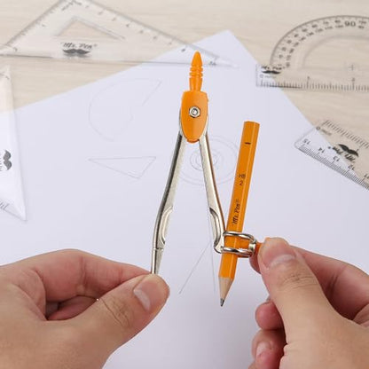 Mr. Pen- Geometry Set, 13 pcs, 3 Metal Compasses, Protractor, 6" Ruler | 45° & 30°/60° Set Squares, Pencils, Lead Refills, Sharpener & Eraser for Math, Drafting & Classroom Use - color: Orange