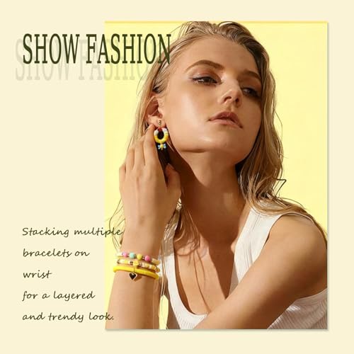 3500Pcs Yellow Clay Beads for Bracelets Making 6mm Heishi Polymer Clay Bead, Flat Round Disc for Jewelry Making Yellow Bead Making Kit - color: Yellow