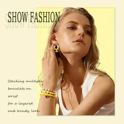3500Pcs Yellow Clay Beads for Bracelets Making 6mm Heishi Polymer Clay Bead, Flat Round Disc for Jewelry Making Yellow Bead Making Kit - color: Yellow