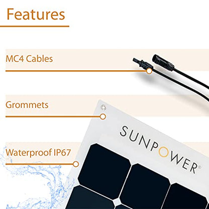 ExpertPower Solar Kit: 100W SunPower Flexible Panel, 12V 20AH AGM SLA Battery, 10A Controller, and Cables - Off-Grid DIY for Farm, Shed, Cabin, Lights - size: 240WH + 100W FLEXIBLE