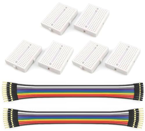 WWZMDiB 6 Pcs Mini Small Breadboard kit White 170 Tie Points (Includes 10-pin Male/Female + 10-pin Male/Female Jumper Wires)