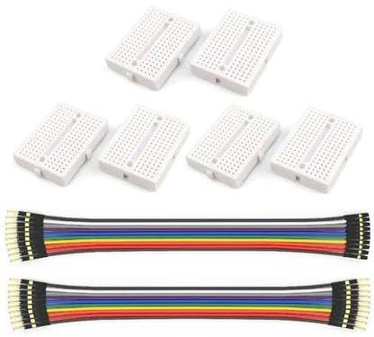 WWZMDiB 6 Pcs Mini Small Breadboard kit White 170 Tie Points (Includes 10-pin Male/Female + 10-pin Male/Female Jumper Wires)