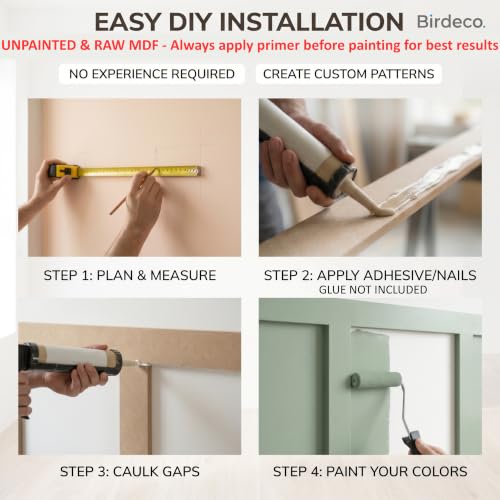 Birdeco Pre-Cut Wall Molding Kit Raw MDF Board and Batten 10 Pack