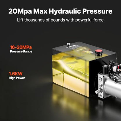 VEVOR 12 Quart Hydraulic Pump, Single Acting Hydraulic Power Unit, 3200 PSI Max Relief Pressure, 0.91 GPM Flow Rate, DC12V 1.6KW Power Unit for Dump Trailer Car Lifting (Horizontal Installation) - size: 12 Quart, style: Single Acting