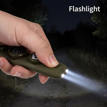 Multifunctional Survival Emergency Whistle for Kids with Compass Hiking Survival, Thermometer & Neck Lanyard | Emergency Safety Gear for Hiking, Camping, Kayaking, Boating, Climbing - color: army green