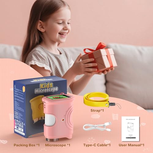 1000X Handheld Digital Microscope for Kids: Pocket Microscope with 2.0" IPS Screen - STEM Toys Birthday Gifts for Girls Boys - Portable Edu Science Kits Toddler Age 3-6 6-12 Pink - color: Pink