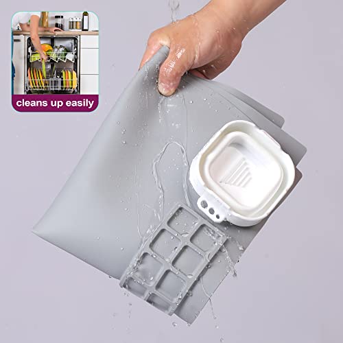 AWOKE Silicone Painting Mat - 20"X16" Silicone Art Craft Mat with 1 Water Cup for Kids -12 Color Dividers - 2 Paint Dividers (Grey) - color: Grey