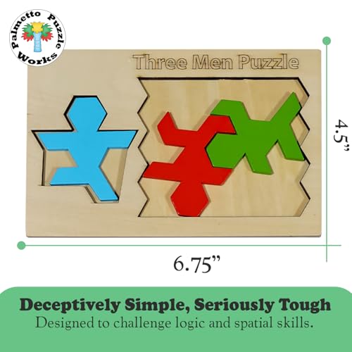 Three Men Wooden Brain Teaser Game Shape Challenge for Ages 14+ Educational Logic Game for Teens Adults STEM Wooden Puzzle Toy for Classroom