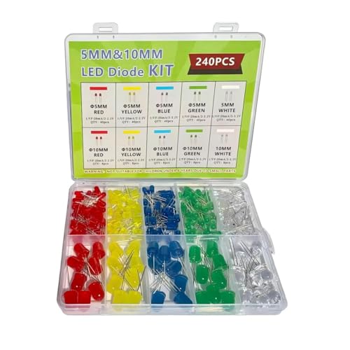 240pcs 5mm 10mm LED Diode Kit White Red Yellow Green Blue DIY