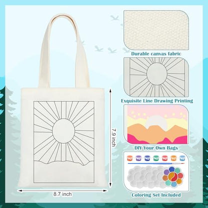Aliceset 16 Pcs Color Your Own Bag Tote Bag Painting - style: Minimalist Landscape
