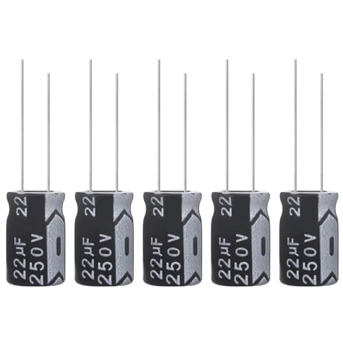 22uF 250V 10x17mm Electrolytic Capacitor 22 UF MFD 250 Volt 0.39x0.67in Aluminum Capacitors (Pack of 5) - style: 22uF 250V 10x17MM