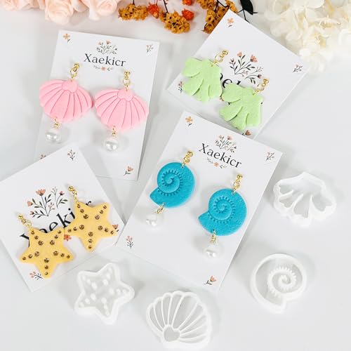 Xaekicr 4PCS Ocean Theme Polymer Clay Cutters Set – Starfish Seashell Clay Earring Cutters – Clay Tools for Polymer Clay Jewelry Making, Beach DIY Crafts Supplies - color: O color